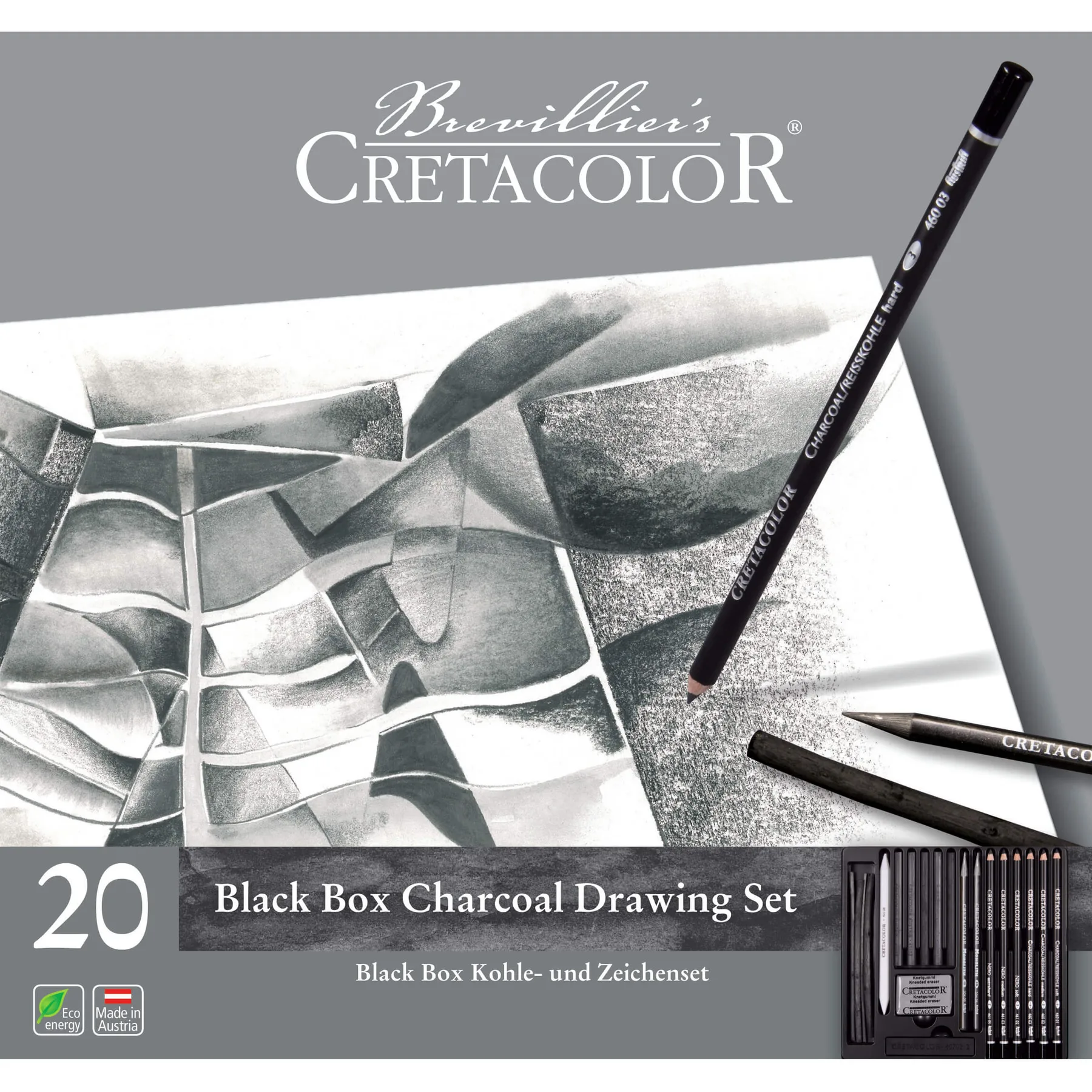Set de dibujo carboncillo Black Box Cretacolor - 20 piezas